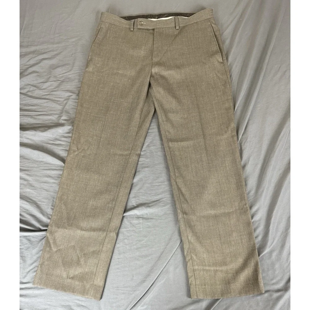 Lauren Ralph Lauren Dress Pants Mens 34x30 Brown Gray Flat Front Slacks